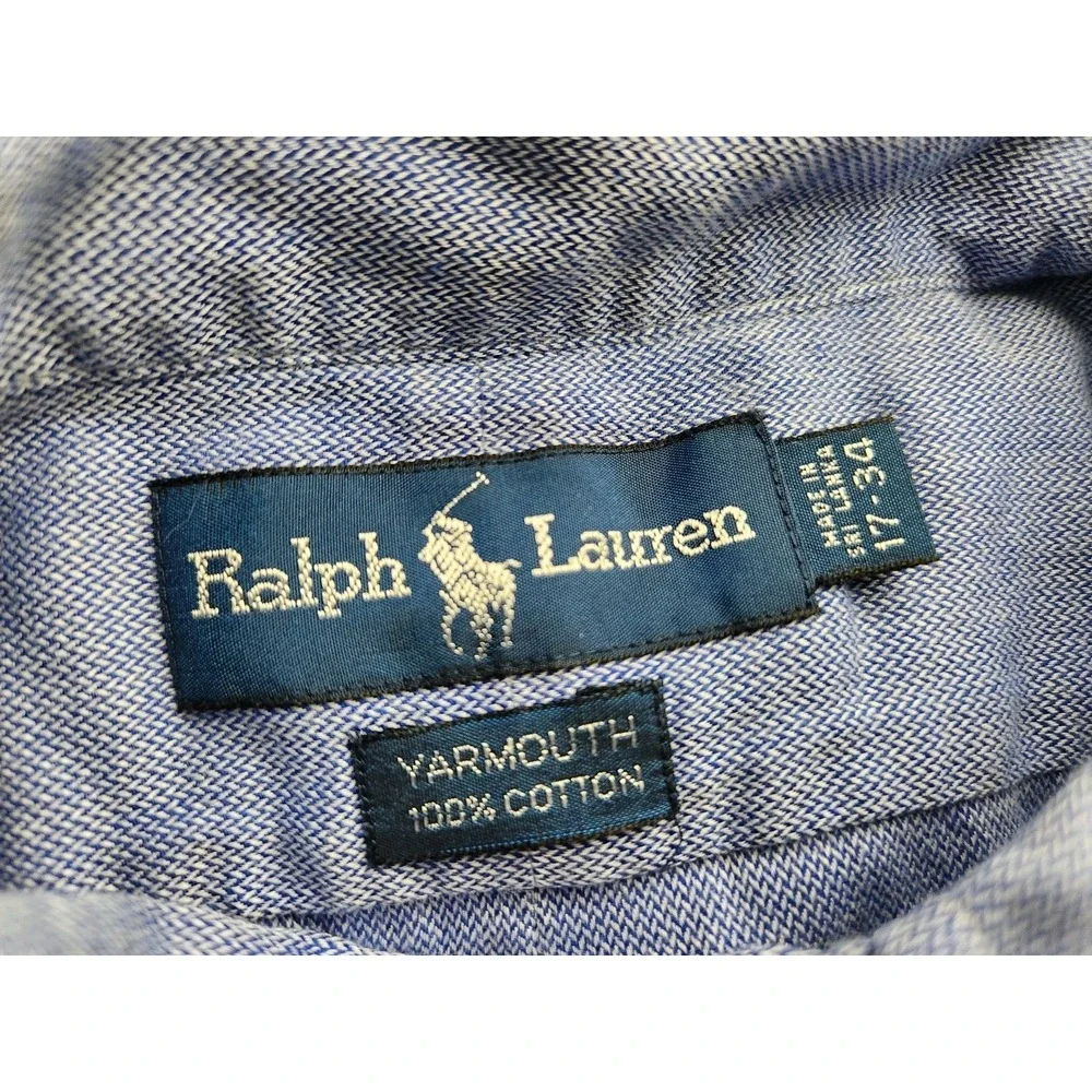 Ralph Lauren Yarmouth Mens Shirt Cotton 17 34 Micro Check Blue Button Logo Pony
